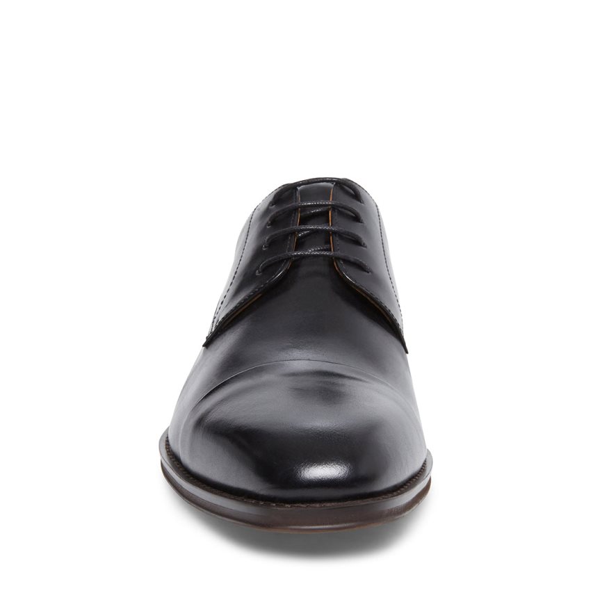 Black Steve Madden Plot Leather Men's Derby Shoes | PH 7519NPZ